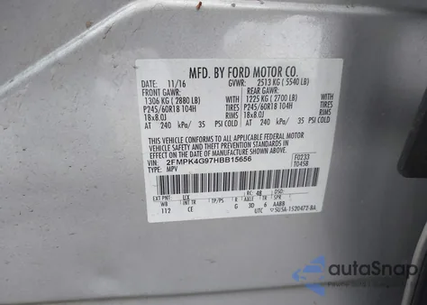 2017 Ford Edge Se из США, поврежденный, VIN 2FMPK4G97HBB15656